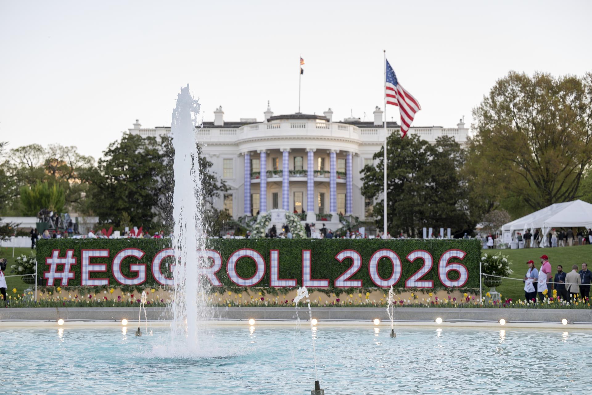 White House Easter Egg Roll decoration and signage is on the South Lawn in Washington D.C., on April 6, 2026. Photo Credit: (NASA/Crystal R. Hines)