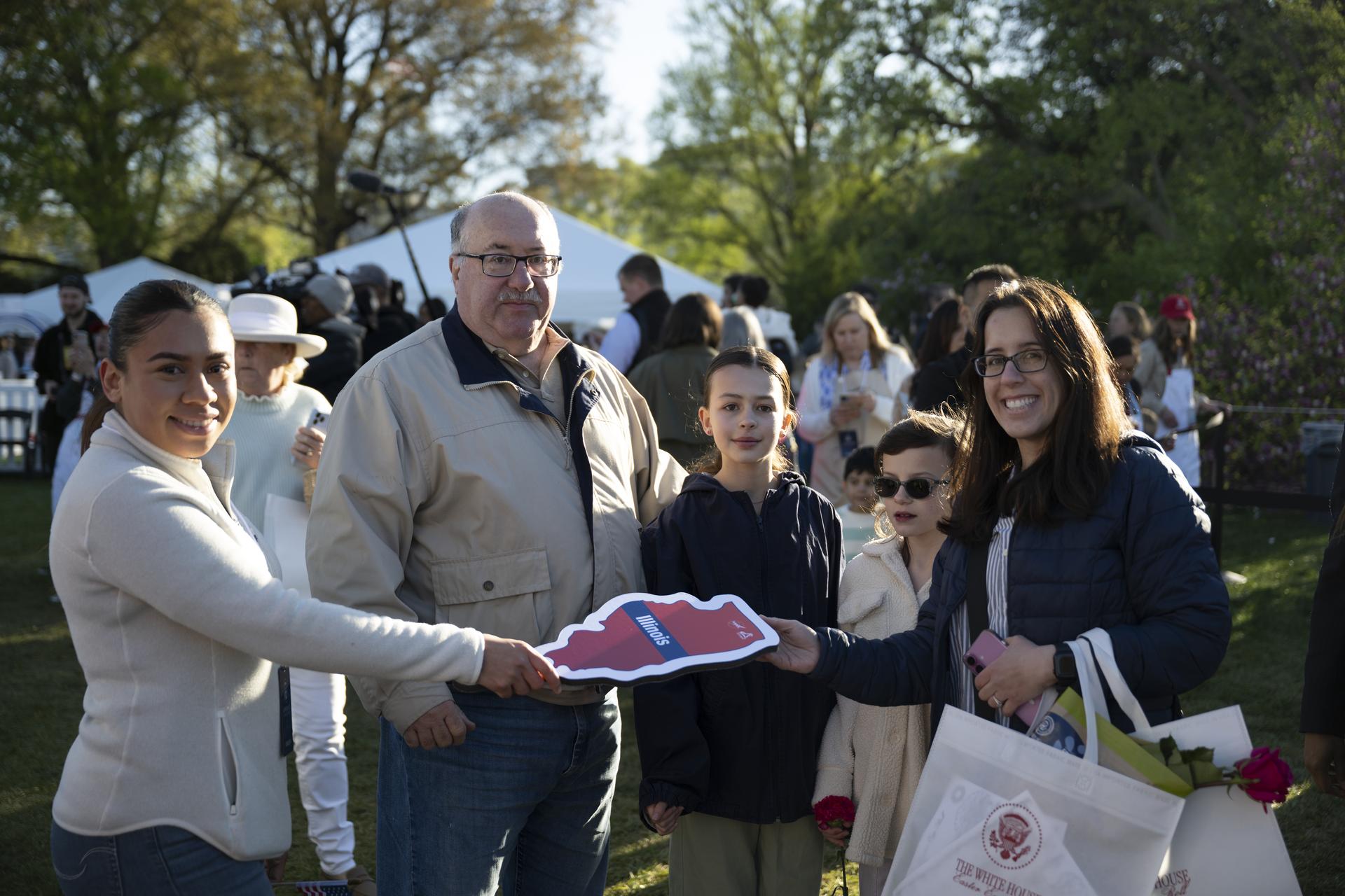 Guests pose in the NASA Artemis Photo Booth at the White House Easter Egg Roll, on the South Lawn in Washington D.C., on April 6, 2026. (Photo Credit: (NASA/Crystal R. Hines)
