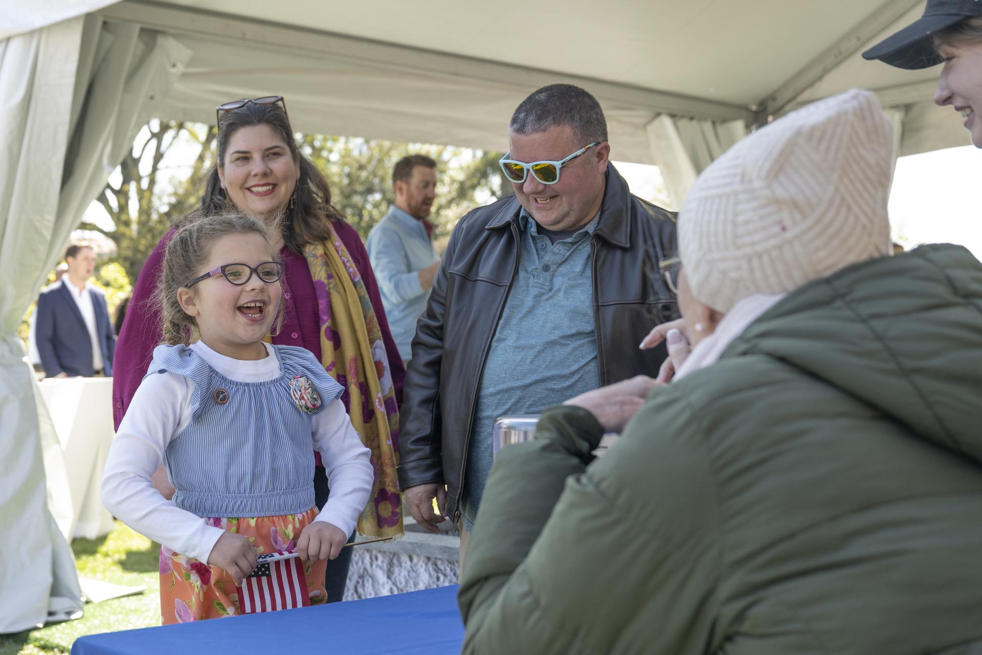 NASA Staff engage with families at the Peeps stem station during the White House Easter Egg Roll, on the South Lawn in Washington D.C., on April 6, 2026. (Photo Credit: (NASA/Crystal R. Hines)