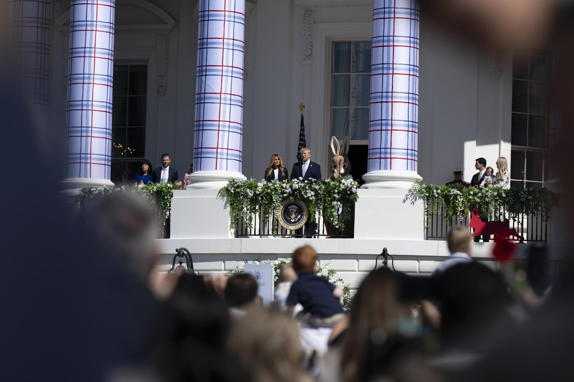 President Donald Trump, joined by First Lady Melania Trump, delivers remarks during the White House Easter Egg Roll, Monday, April 6, 2026, White House South Lawn of the White House in Washington. Photo Credit: (NASA/Crystal R. Hines)
