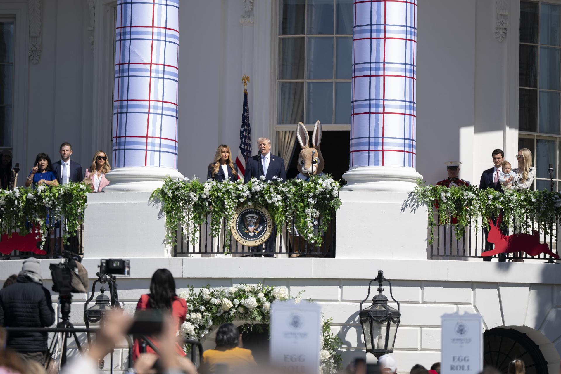 President Donald Trump, joined by First Lady Melania Trump, delivers remarks during the White House Easter Egg Roll, Monday, April 6, 2026, White House South Lawn of the White House in Washington. Photo Credit: (NASA/Crystal R. Hines)