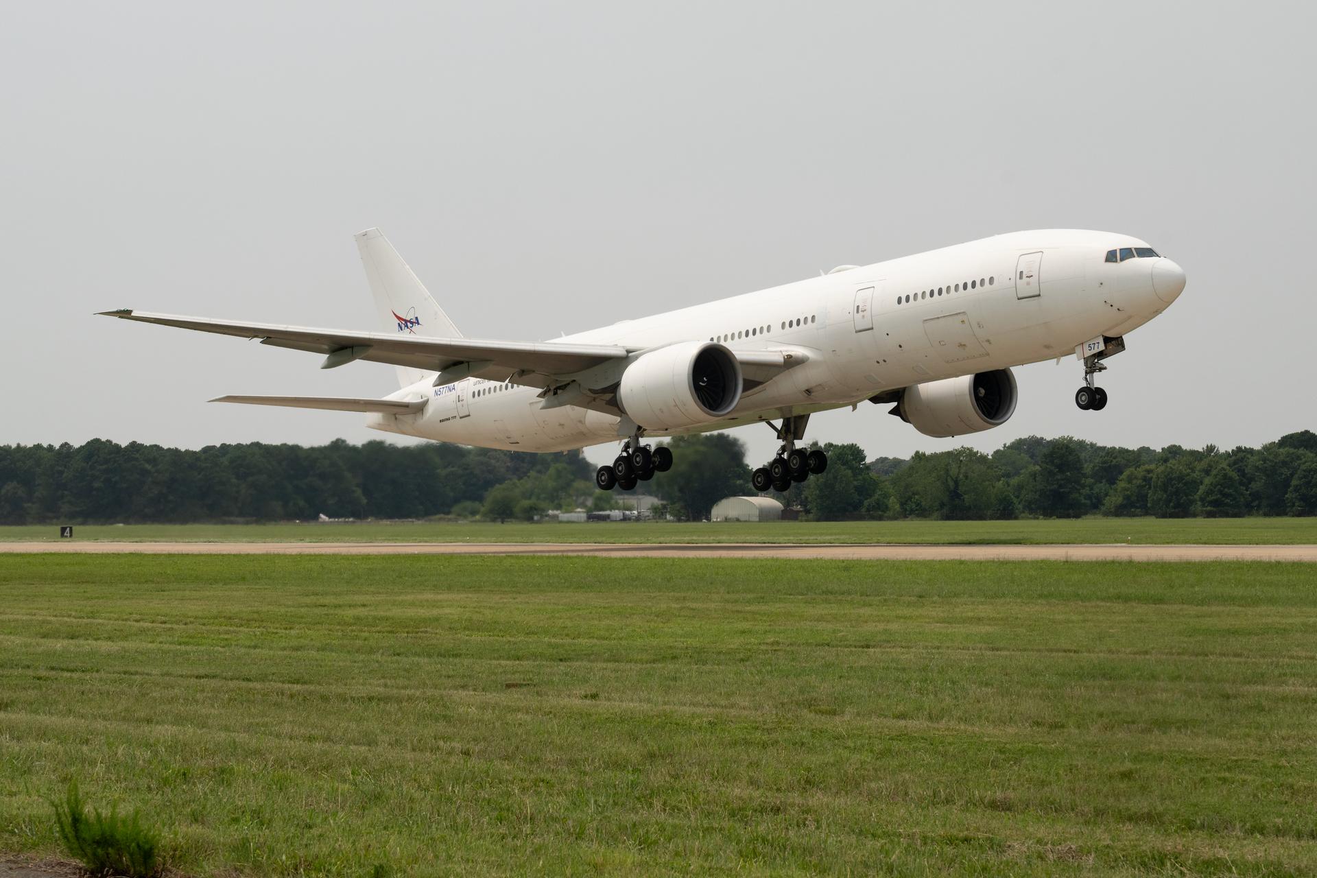 NASA Langley's B777 aircraft before it departs Langley Research Center to receive its new livery (paint job), prior to its departure on July 16th, it received ground maintenance in the center’s hangar. (Photo Credit NASA/ Mark Knopp)
