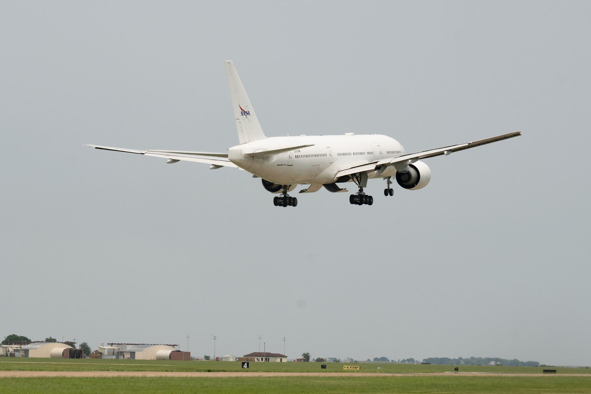 NASA Langley's B777 aircraft before it departs Langley Research Center to receive its new livery (paint job), prior to its departure on July 16th, it received ground maintenance in the center’s hangar. (Photo Credit NASA/ Mark Knopp)