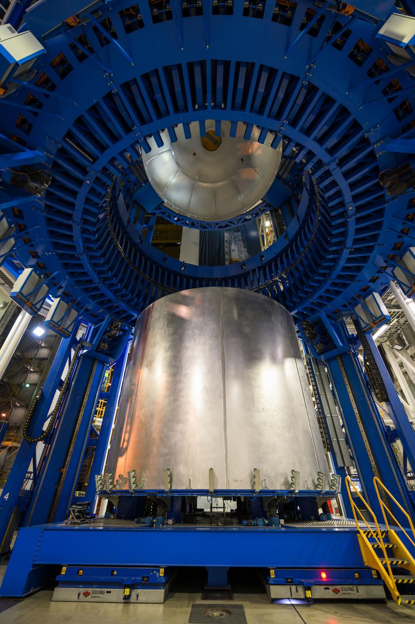 Space Launch System Corestage-2 Liquid Hydrogen(LH2) tank is under construction at NASA's Michoud Assembly Facility. Here you can see 1 of 5 barrels being loaded in the Vertical Assembly Center tool where it will be welded.