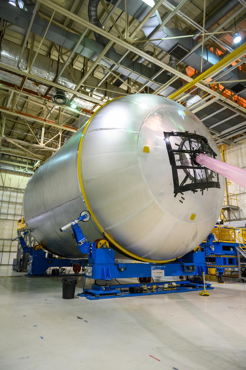 Space Launch System Corestage-2 (Artemis-2) Liquid Oxygen tank is under work at NASA's Michoud Assembly Facility.