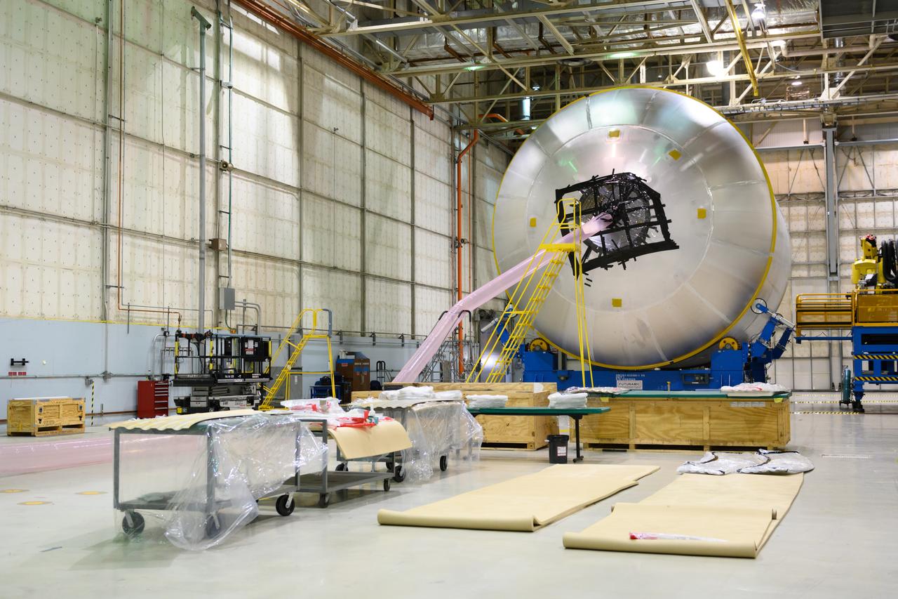 Space Launch System Corestage-2 (Artemis-2) Liquid Oxygen tank is under work at NASA's Michoud Assembly Facility.