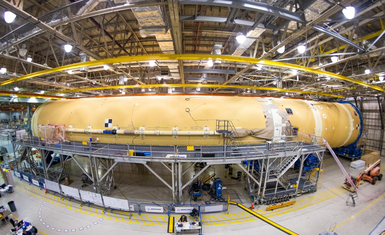 Technicians at NASA’s Michoud Assembly Facility in New Orleans completed the “forward join,” which connects structures to form the top part of NASA’s Space Launch System (SLS) rocket’s core stage. The first core stage will send Exploration Mission-1, the first integrated flight of SLS and NASA’s Orion spacecraft, out beyond the Moon. The forward join mated three structures: the forward skirt, liquid oxygen tank and intertank. This milestone marks the beginning of integration and assembly of the massive, 212-foot-tall SLS core stage, which will include the rocket’s four RS-25 rocket engines, propellant tanks and flight computers. Now, NASA and Boeing, the SLS prime contractor, will continue to integrate various systems inside the forward part of the core stage and prepare for structural joining of the liquid hydrogen tank and engine section to form the bottom of the stage. These two parts of the core stage will then be assembled to form the largest stage NASA has ever built.
