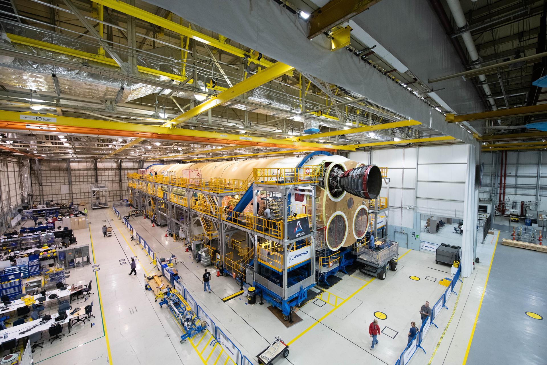 Engineers and technicians at NASA’s Michoud Assembly Facility in New Orleans have structurally mated the first of four RS-25 engines to the core stage for NASA’s Space Launch System rocket that will help power the first Artemis mission to the Moon. Integration of the RS-25 engine to the recently completed core stage structure is a collaborative, multistep process for NASA and its partners Boeing, the core stage lead contractor, and Aerojet Rocketdyne, the RS-25 engine lead contractor. To complete the installation, the technicians will now integrate the propulsion and electrical systems. The installation process will be repeated for each of the four RS-25 engines. Offering more payload mass, volume capability and energy to speed missions through space, the SLS rocket, along with NASA’s Gateway in lunar orbit and Orion, is part of NASA’s backbone for deep space exploration and the Artemis lunar program. No other rocket is capable of carrying astronauts in Orion around the Moon in a single mission.