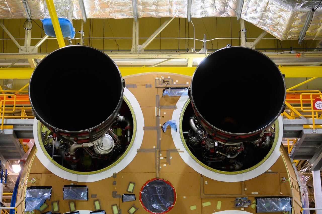 The second RS-25 engine has been attached to the core stage for NASA’s Space Launch System (SLS) rocket for the agency’s Artemis missions. Engineers and technicians at NASA’s Michoud Assembly Facility in New Orleans structurally mated the second of four engines to the stage on Oct. 30 and are currently integrating the propulsion and electrical systems within the structure to complete the installation. Integration of the RS-25 engines to the recently completed core stage structure is a collaborative, multistep process for NASA and its partners Boeing, the core stage lead contractor, and Aerojet Rocketdyne, the RS-25 engines lead contractor. The four RS-25 engines for Artemis I are modified heritage flight hardware from the Space Shuttle Program, ensuring high performance and reliability to power NASA’s next generation lunar missions. Each engine also has a special identification number, and NASA keeps a history of which engines are used on each mission. The second engine, Engine 2045, has flown on several shuttle missions, including the mission that returned NASA astronaut John Glenn to space in 1998 as well as the first and only shuttle launch to occur on Independence Day in 2006.  NASA is working to land the first woman and next man on the Moon by 2024. SLS is part of NASA’s backbone for deep space exploration, along with Orion and the Gateway in orbit around the Moon. SLS is the only rocket that can send Orion, astronauts and supplies to the Moon on a single mission.