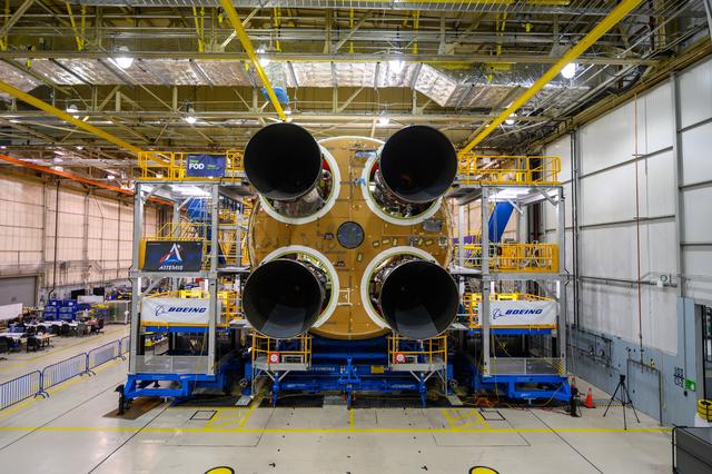 NASA image: All 4 Engines Attached to the SLS Core Stage for Artemis I Mission