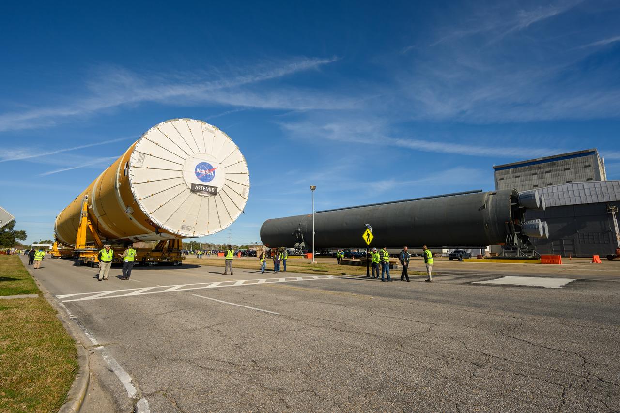 These images show the first core stage for NASA’s Space Launch System rocket inside NASA’s Pegasus barge on Jan. 8 ahead of its forthcoming journey to NASA’s Stennis Space Center near Bay St. Louis, Mississippi. Teams rolled out, or moved, the completed core stage from NASA’s Michoud Assembly Facility in New Orleans to the barge in preparation for the SLS rocket’s core stage Green Run test series at Stennis. Pegasus, which was modified to ferry SLS rocket hardware, will transport the core stage more than 40 miles from Michoud to Stennis for the comprehensive core stage Green Run test series. Green Run, named for its testing of new, or green, hardware progressively is the final test campaign ahead of the first Artemis launch.  Assembly and integration of the core stage and its four RS-25 engines has been a collaborative, multistep process for NASA and its partners Boeing, the core stage lead contractor, and Aerojet Rocketdyne, the RS-25 engines lead contractor. Together with four RS-25 engines, the rocket’s massive 212-foot-tall core stage — the largest stage NASA has ever built — and its twin solid rocket boosters will produce 8.8 million pounds of thrust to send NASA’s Orion spacecraft, astronauts and supplies beyond Earth’s orbit to the Moon and, ultimately, Mars. Offering more payload mass, volume capability and energy to speed missions through space, the SLS rocket, along with NASA’s Gateway in lunar orbit and Orion, is part of NASA’s backbone for deep space exploration and the Artemis lunar program. 