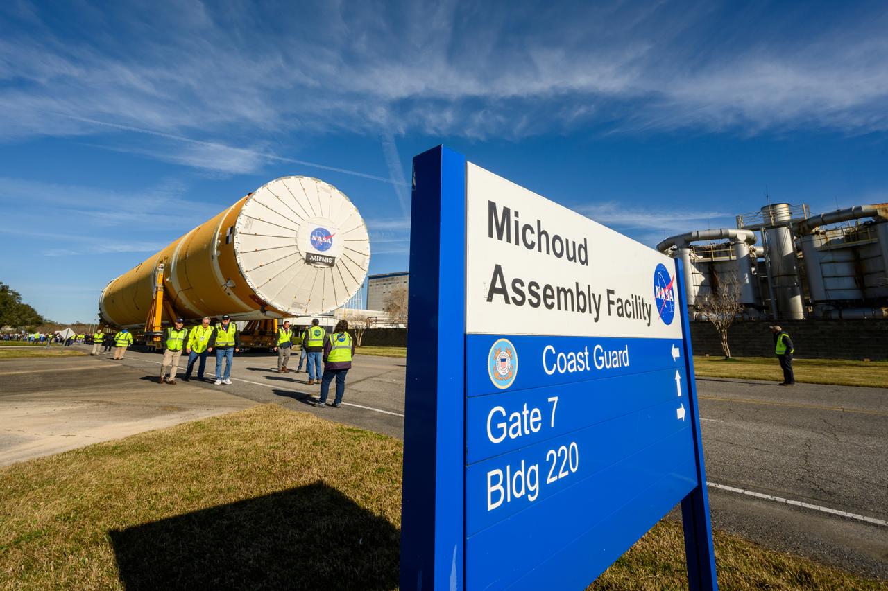 These images show the first core stage for NASA’s Space Launch System rocket inside NASA’s Pegasus barge on Jan. 8 ahead of its forthcoming journey to NASA’s Stennis Space Center near Bay St. Louis, Mississippi. Teams rolled out, or moved, the completed core stage from NASA’s Michoud Assembly Facility in New Orleans to the barge in preparation for the SLS rocket’s core stage Green Run test series at Stennis. Pegasus, which was modified to ferry SLS rocket hardware, will transport the core stage more than 40 miles from Michoud to Stennis for the comprehensive core stage Green Run test series. Green Run, named for its testing of new, or green, hardware progressively is the final test campaign ahead of the first Artemis launch.  Assembly and integration of the core stage and its four RS-25 engines has been a collaborative, multistep process for NASA and its partners Boeing, the core stage lead contractor, and Aerojet Rocketdyne, the RS-25 engines lead contractor. Together with four RS-25 engines, the rocket’s massive 212-foot-tall core stage — the largest stage NASA has ever built — and its twin solid rocket boosters will produce 8.8 million pounds of thrust to send NASA’s Orion spacecraft, astronauts and supplies beyond Earth’s orbit to the Moon and, ultimately, Mars. Offering more payload mass, volume capability and energy to speed missions through space, the SLS rocket, along with NASA’s Gateway in lunar orbit and Orion, is part of NASA’s backbone for deep space exploration and the Artemis lunar program. 