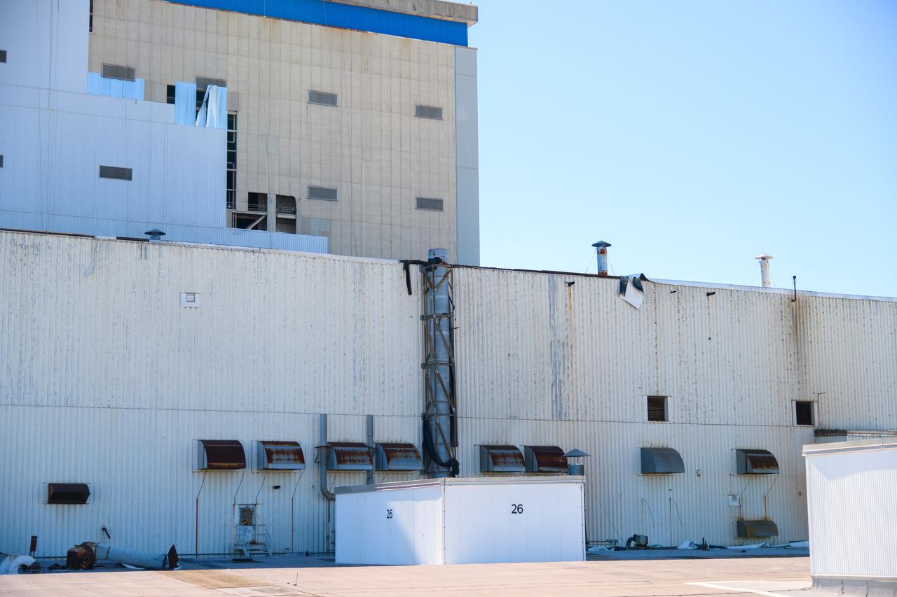 Hurricane Zeta damage to NASA’s Michoud Assembly Facility – East side of Bldg. 110 the Vertical Assembly Building (VAB).