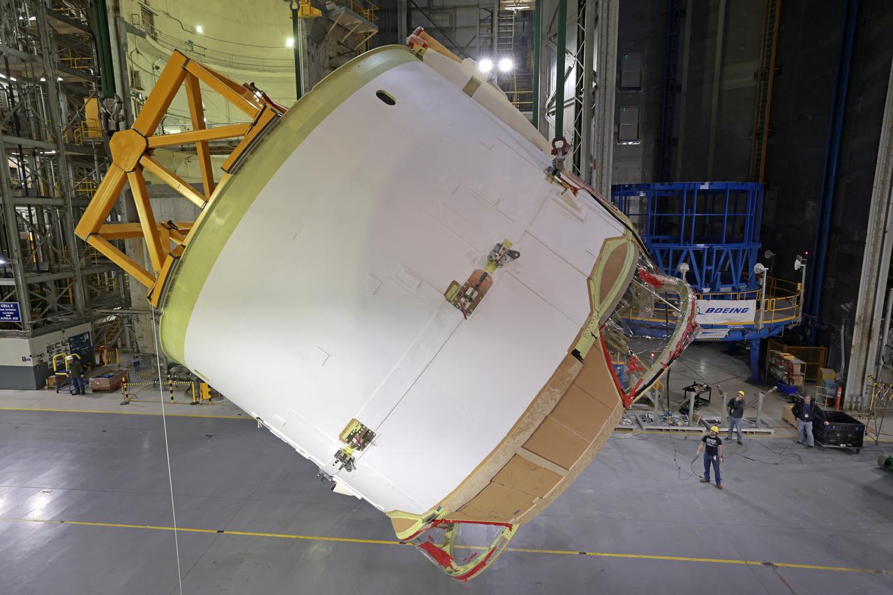 Technicians at NASA’s Michoud Assembly Facility in New Orleans flipped the engine section of NASA’s Space Launch System rocket for Artemis II from a vertical to a horizontal position Feb. 11. The flip, also known as a breakover, is in preparation for the final assembly and integration into the core stage for the second SLS rocket. The engine section is the bottom-most portion of the 212-foot-tall core stage and is one of the most complex and intricate portions of the rocket that will help power the first crewed Artemis mission to the Moon. It is the last of five elements that is needed to join the stage as one structure. In addition to its miles of cabling and hundreds of sensors, the engine section is a crucial attachment point for the four RS-25 engines and two solid rocket boosters that produce a combined 8.8 million pounds of thrust at liftoff and flight.  Next, teams will move the engine section into the final assembly area where they will complete the join. After the join is complete, teams will begin to add each of the four RS-25 engines. The completely assembled stage with its four RS-25 engines will be shipped to NASA’s Kennedy Space Center in Florida later this year. The SLS rocket is the only rocket capable of carrying astronauts in Orion around the Moon in a single mission. Image credit: NASA/Michael DeMocker