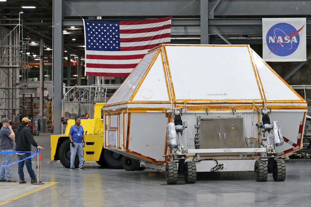 Teams at NASA’s Michoud Assembly Facility in New Orleans prepare the completed Orion pressure vessel for the Artemis IV mission for shipment to NASA’s Kennedy Space Center in Florida. The pressure vessel, which was assembled by lead contractor, Lockheed Martin, is the Orion crew module primary structure – the core upon which all other elements of Orion’s crew module are integrated. The structure is critical to Artemis crews as it holds the pressurized atmosphere astronauts breathe and work in a while in the vacuum of deep space. Once the module arrives at Kennedy’s Vehicle Assembly Building high bay, teams will begin integration of the pressure vessel with the Orion spacecraft crew module adapter and other assembly. With Artemis missions, NASA will land the first woman and the first person of color on the lunar surface, paving the way for human exploration of the Moon and on to Mars.  Image credit: NASA/Michael DeMocker