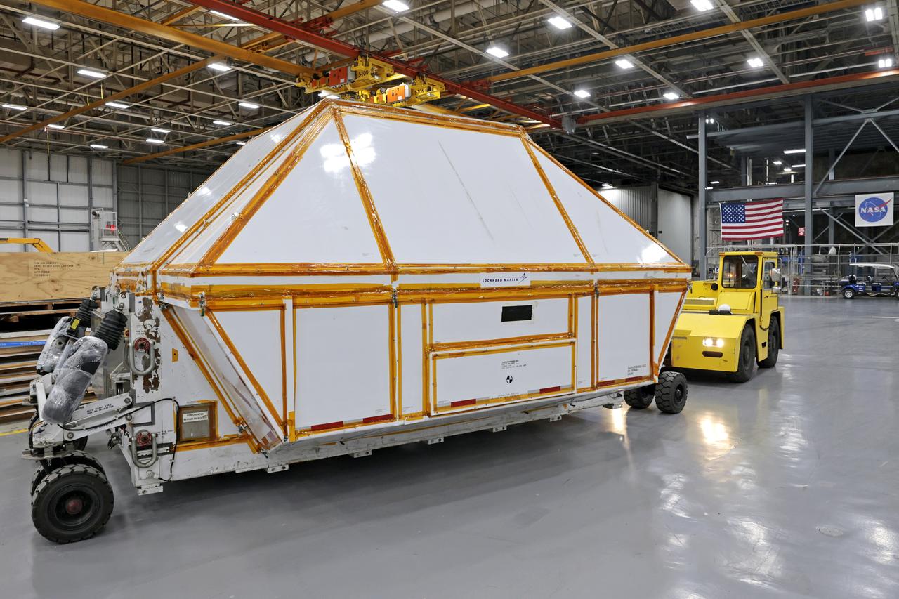 Teams at NASA’s Michoud Assembly Facility in New Orleans prepare the completed Orion pressure vessel for the Artemis IV mission for shipment to NASA’s Kennedy Space Center in Florida. The pressure vessel, which was assembled by lead contractor, Lockheed Martin, is the Orion crew module primary structure – the core upon which all other elements of Orion’s crew module are integrated. The structure is critical to Artemis crews as it holds the pressurized atmosphere astronauts breathe and work in a while in the vacuum of deep space. Once the module arrives at Kennedy’s Vehicle Assembly Building high bay, teams will begin integration of the pressure vessel with the Orion spacecraft crew module adapter and other assembly. With Artemis missions, NASA will land the first woman and the first person of color on the lunar surface, paving the way for human exploration of the Moon and on to Mars.  Image credit: NASA/Michael DeMocker