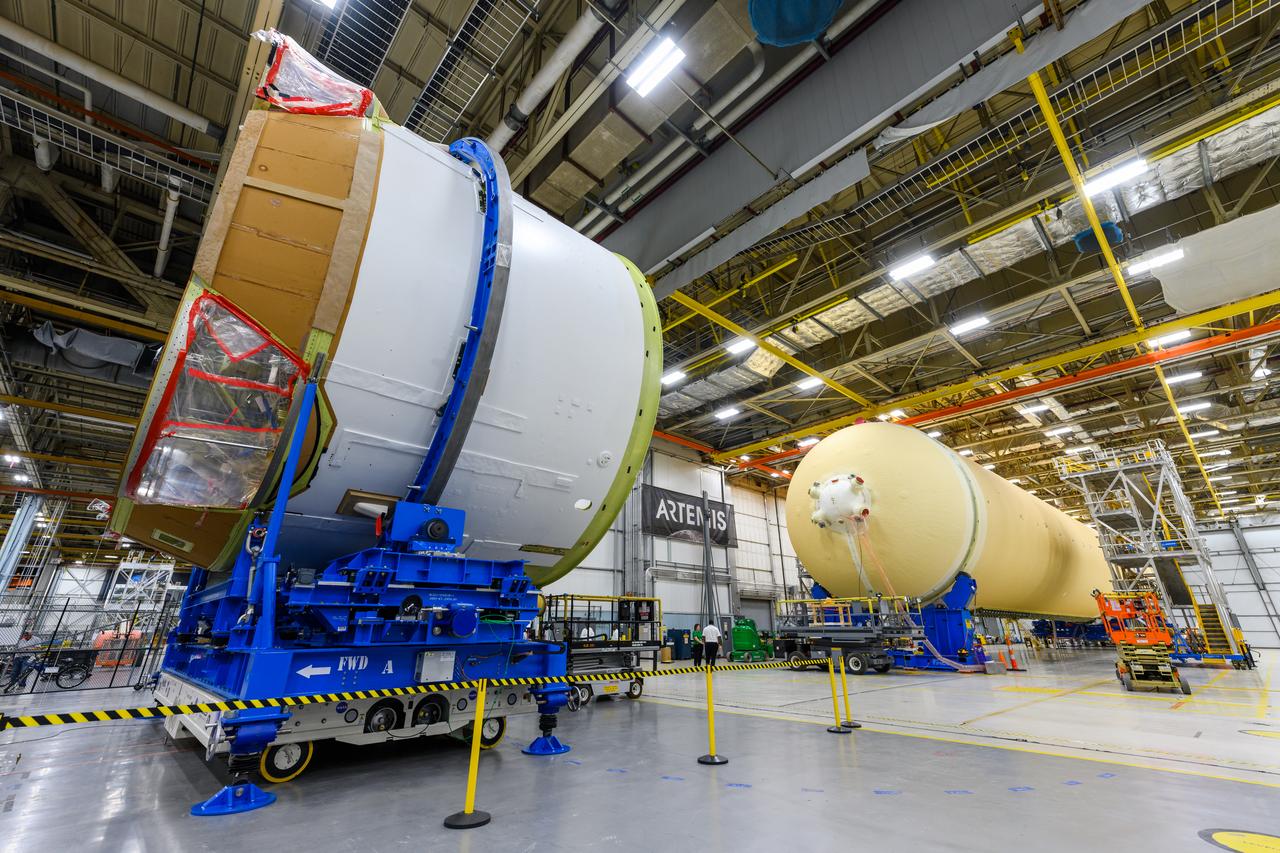 Technicians at NASA’s Michoud Assembly Facility in New Orleans moved the engine section of NASA’s Space Launch System (SLS) rocket for Artemis II, the first crewed mission to the Moon, into position for the final join of the core stage Feb. 22. The engine section is the bottom-most portion of the 212-foot-tall core stage. It is the last of five major elements that is needed to connect the stage into one major structure. In addition to its miles of cabling and hundreds of sensors, the engine section is a crucial attachment point for the four RS-25 engines and two solid rocket boosters that produce a combined 8.8 million pounds of thrust at liftoff and flight. During launch and flight, liquid propellants from the liquid hydrogen tank and liquid oxygen tanks are delivered through the engine section to the four RS-25 engines. The engine section also includes the avionics that help steer the engines after liftoff.   Next, teams will join the engine section to the core stage for the second SLS rocket. After the join is complete, teams will begin to add each of the four RS-25 engines one by one to complete the stage. The completely assembled stage with its four RS-25 engines will be shipped to NASA’s Kennedy Space Center in Florida later this year. The SLS rocket is the only rocket capable of carrying astronauts in Orion around the Moon in a single mission.  