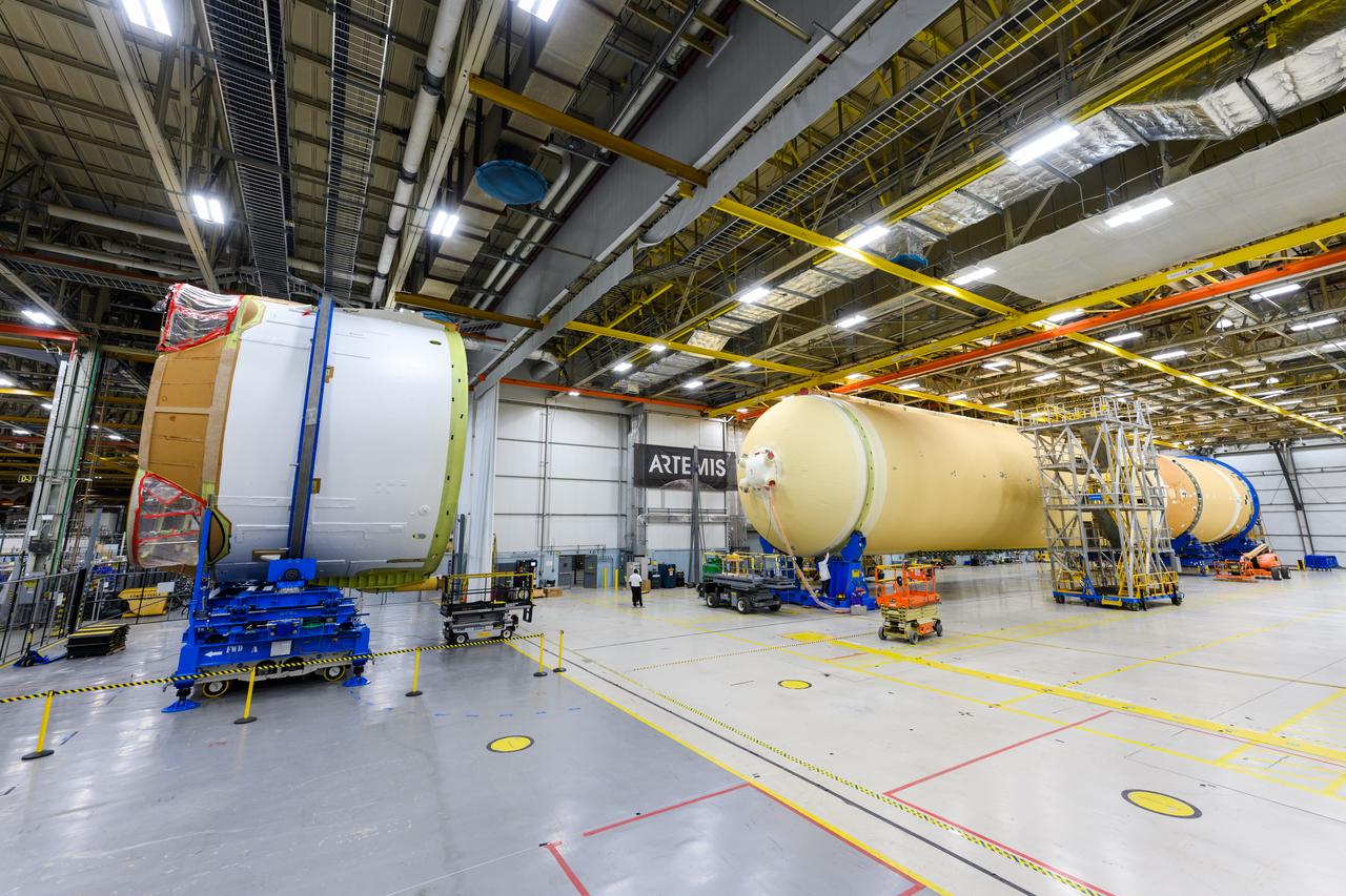 Technicians at NASA’s Michoud Assembly Facility in New Orleans moved the engine section of NASA’s Space Launch System (SLS) rocket for Artemis II, the first crewed mission to the Moon, into position for the final join of the core stage Feb. 22. The engine section is the bottom-most portion of the 212-foot-tall core stage. It is the last of five major elements that is needed to connect the stage into one major structure. In addition to its miles of cabling and hundreds of sensors, the engine section is a crucial attachment point for the four RS-25 engines and two solid rocket boosters that produce a combined 8.8 million pounds of thrust at liftoff and flight. During launch and flight, liquid propellants from the liquid hydrogen tank and liquid oxygen tanks are delivered through the engine section to the four RS-25 engines. The engine section also includes the avionics that help steer the engines after liftoff.   Next, teams will join the engine section to the core stage for the second SLS rocket. After the join is complete, teams will begin to add each of the four RS-25 engines one by one to complete the stage. The completely assembled stage with its four RS-25 engines will be shipped to NASA’s Kennedy Space Center in Florida later this year. The SLS rocket is the only rocket capable of carrying astronauts in Orion around the Moon in a single mission.  