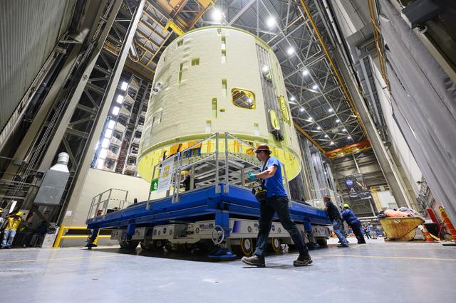 NASA image: Technicians Lift, Prepare Artemis III SLS Intertank for Next Phase of Production at NASA Michoud
