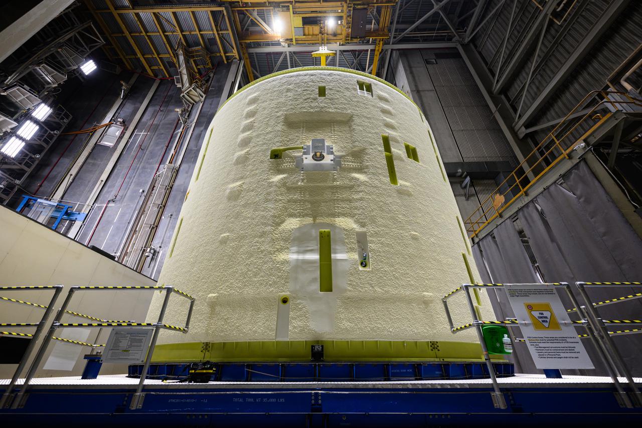Technicians at NASA’s Michoud Assembly Facility in New Orleans lift the intertank of the SLS (Space Launch System)’s core stage for NASA’s Artemis III mission to move it to another location in the 43-acre factory for further inspection and production.   The intertank is the backbone of the rocket’s core stage and is located between the mega rocket’s liquid hydrogen tank and liquid oxygen tank. In addition to joining the rocket’s two massive propellant tanks, the intertank houses avionics and electronics and serves as an attachment point for the rocket’s two solid rocket boosters positioned on either side of the core stage. The liquid hydrogen tank and liquid oxygen tank hold 733,000 gallons of super-cold propellant to power the stage’s four RS-25 engines needed for liftoff. Together, the rocket’s four RS-25 engines and two solid rocket boosters provide more than 8.8 million pounds to launch NASA’s and Artemis missions to the Moon. NASA is working to land the first woman and first person of color on the Moon under Artemis. SLS is part of NASA’s backbone for deep space exploration, along with Orion and the Gateway in orbit around the Moon. SLS is the only rocket that can send Orion, astronauts, and supplies to the Moon in a single mission. 