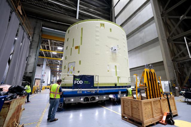 NASA image: Technicians Lift, Prepare Artemis III SLS Intertank for Next Phase of Production at NASA Michoud