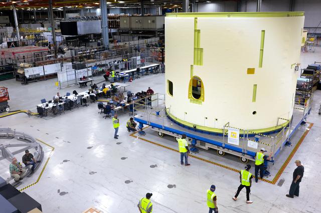 NASA image: Technicians Lift, Prepare Artemis III SLS Intertank for Next Phase of Production at NASA Michoud