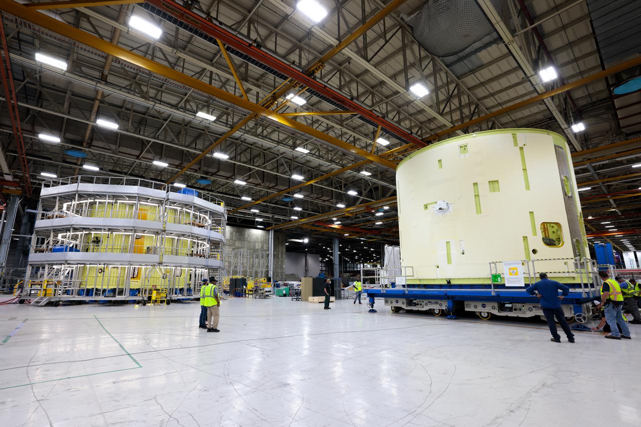 Technicians at NASA’s Michoud Assembly Facility in New Orleans lift the intertank of the SLS (Space Launch System)’s core stage for NASA’s Artemis III mission to move it to another location in the 43-acre factory for further inspection and production.   The intertank is the backbone of the rocket’s core stage and is located between the mega rocket’s liquid hydrogen tank and liquid oxygen tank. In addition to joining the rocket’s two massive propellant tanks, the intertank houses avionics and electronics and serves as an attachment point for the rocket’s two solid rocket boosters positioned on either side of the core stage. The liquid hydrogen tank and liquid oxygen tank hold 733,000 gallons of super-cold propellant to power the stage’s four RS-25 engines needed for liftoff. Together, the rocket’s four RS-25 engines and two solid rocket boosters provide more than 8.8 million pounds to launch NASA’s and Artemis missions to the Moon. NASA is working to land the first woman and first person of color on the Moon under Artemis. SLS is part of NASA’s backbone for deep space exploration, along with Orion and the Gateway in orbit around the Moon. SLS is the only rocket that can send Orion, astronauts, and supplies to the Moon in a single mission. 