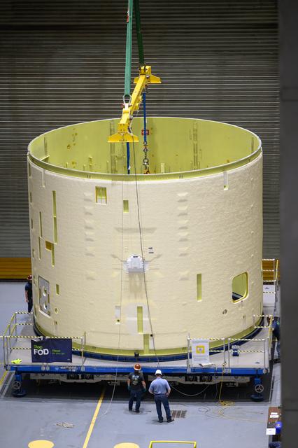NASA image: Technicians Lift, Prepare Artemis III SLS Intertank for Next Phase of Production at NASA Michoud