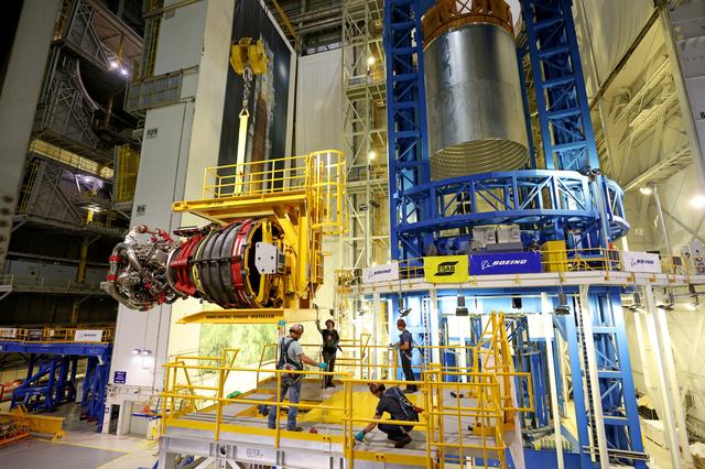 NASA image: Engine Installation Continues for Artemis II Moon Rocket at NASA Michoud