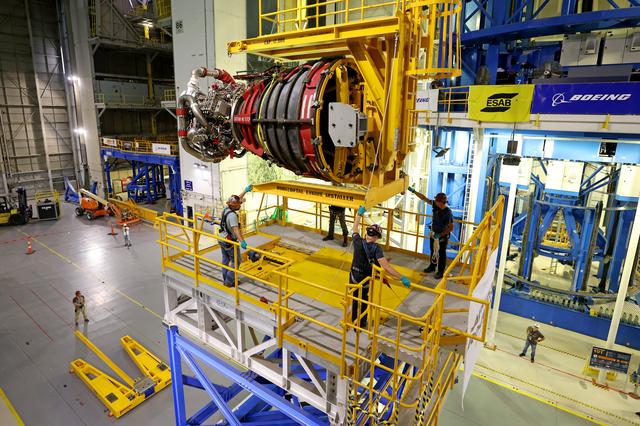 NASA image: Engine Installation Continues for Artemis II Moon Rocket at NASA Michoud