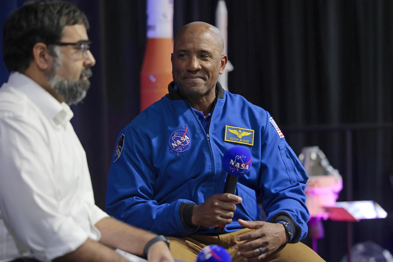 NASA astronaut Victor Glover views the core stage of the SLS (Space Launch System) rocket that will help power Artemis II at NASA’s Michoud Assembly Facility in New Orleans July 15. Glover will pilot Artemis II, the first crewed mission of NASA’s Artemis campaign. Crews moved the 212-foot-tall core stage with its four RS-25 engines to Building 110 at NASA Michoud prior to rolling it out to NASA’s Pegasus barge July 16 for delivery to NASA’s Kennedy Space Center in Florida. The core stage has two giant propellant tanks that collectively hold more than 733,000 gallons of super cold liquid propellant to feed the stage’s four RS-25 engines. Together, the engines produce more than 2 million pounds of thrust to help send astronauts inside NASA’s Orion spacecraft to venture around the Moon for Artemis II.  NASA is working to land the first woman, first person of color, and its first international partner astronaut on the Moon under Artemis. SLS is part of NASA’s backbone for deep space exploration, along with the Orion spacecraft, supporting ground systems, advanced spacesuits and rovers, the Gateway in orbit around the Moon, and commercial human landing systems. SLS is the only rocket that can send Orion, astronauts, and supplies to the Moon in a single launch.  