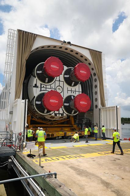 NASA image: Space Launch System Core Stage for Artemis II Rocket Loaded onto Pegasus Barge