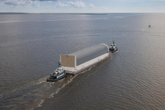 NASA image: NASA Photographers Capture Aerial Views of Pegasus Barge with Artemis II Rocket Stage