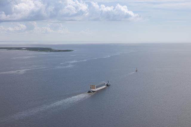 NASA image: NASA Photographers Capture Aerial Views of Pegasus Barge with Artemis II Rocket Stage
