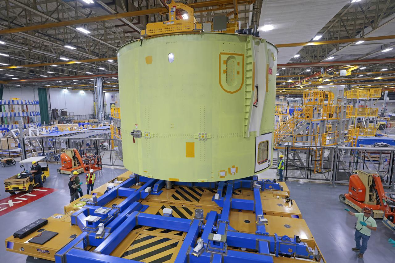 These photos show teams at NASA’s Michoud Assembly Facility in New Orleans preparing, moving, and loading the engine section of a future SLS (Space Launch System) rocket to NASA’s Pegasus barge Aug. 28. The hardware will form the bottom-most section of the SLS core stage that will power NASA’s Artemis IV mission, which will be the first mission to the Gateway space station in lunar orbit under the Artemis campaign. The barge will transport the spaceflight hardware to NASA’s Kennedy Space Center in Florida via the agency’s Pegasus barge. Once in Florida, the engine section will undergo final outfitting inside Kennedy’s Space Station Processing Facility.  Image credit: NASA/Michael DeMocker