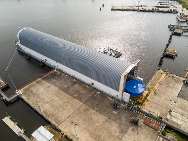 NASA image: NASA, Boeing Prepare Artemis III Engine Section Boat-tail for Delivery on NASA Barge