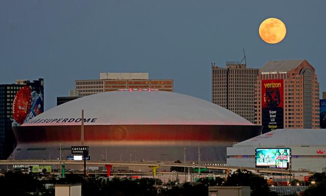 Wolf Moon Rises Over the Superdome in New Orleans
