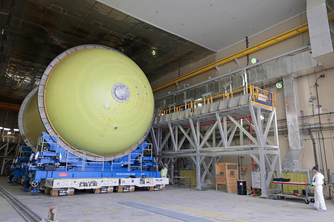 Move Crews at NASA’s Michoud Assembly Facility in New Orleans transport a liquid oxygen tank from a detached production building to the main 43-acre rocket factory on Mar. 26. Teams recently completed primer application on the tank, which will be used on the core stage of the agency’s SLS (Space Launch System) rocket for its Artemis III mission. The tank will now undergo electrical installations before moving on to the next phase of production. The propellant tank is one of five major elements that make up the 212-foot-tall rocket stage. The core stage, along with its four RS-25 engines, produce more than two million pounds of thrust to help launch NASA’s Orion spacecraft, astronauts, and supplies beyond Earth’s orbit and to the lunar surface for Artemis.     