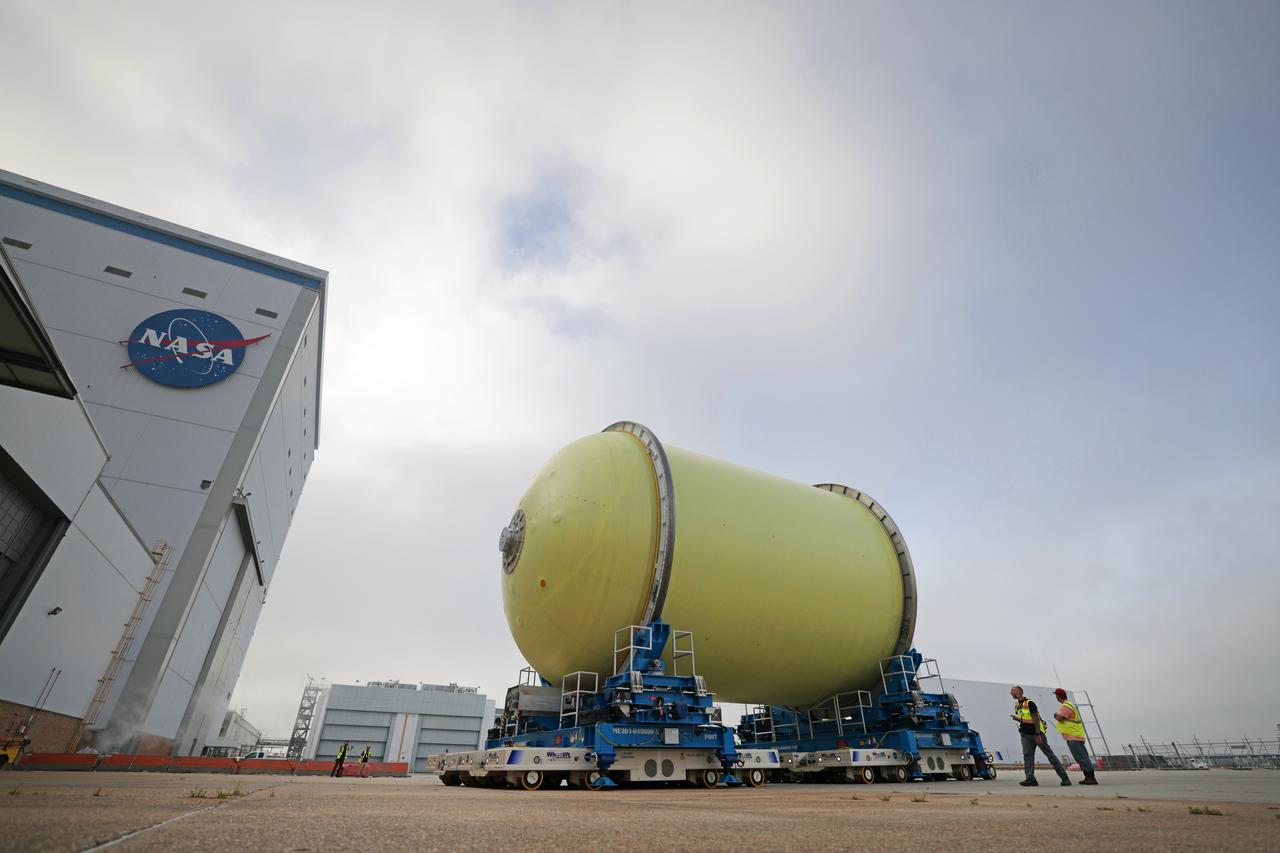 Move Crews at NASA’s Michoud Assembly Facility in New Orleans transport a liquid oxygen tank from a detached production building to the main 43-acre rocket factory on Mar. 26. Teams recently completed primer application on the tank, which will be used on the core stage of the agency’s SLS (Space Launch System) rocket for its Artemis III mission. The tank will now undergo electrical installations before moving on to the next phase of production. The propellant tank is one of five major elements that make up the 212-foot-tall rocket stage. The core stage, along with its four RS-25 engines, produce more than two million pounds of thrust to help launch NASA’s Orion spacecraft, astronauts, and supplies beyond Earth’s orbit and to the lunar surface for Artemis.     