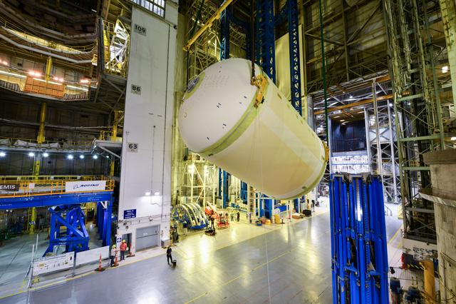 NASA image: Artemis III Liquid Oxygen Tank Moves to Vertical Configuration at Michoud