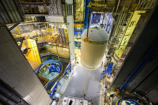 NASA image: Artemis III Liquid Oxygen Tank Moves to Vertical Configuration at Michoud