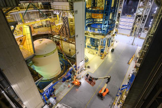 NASA image: Artemis III Liquid Oxygen Tank Moves to Vertical Configuration at Michoud