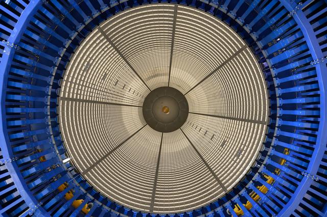 NASA image: Core Stage Four Liquid Hydrogen Tank Aft Dome Lifts into Vertical Assembly Center  