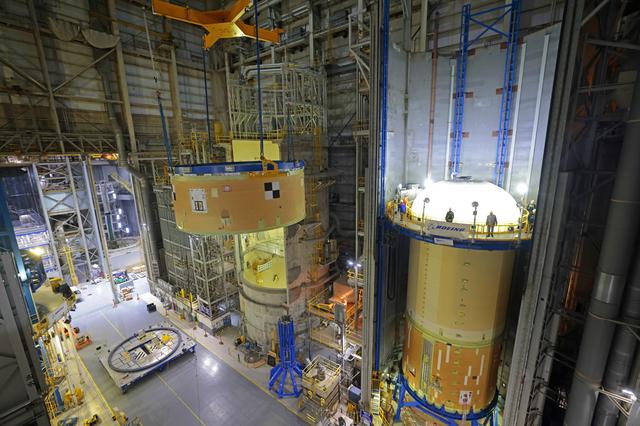 NASA image: Artemis III Forward Skirt Lifted for Forward Join Mating 