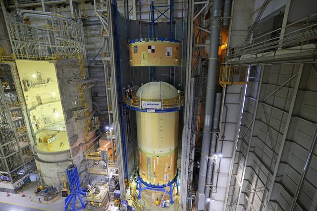 NASA image: Artemis III Forward Skirt Lifted for Forward Join Mating 