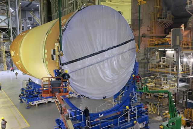 NASA image: Artemis III Core Stage Forward Join Lifts from Stacking Cell