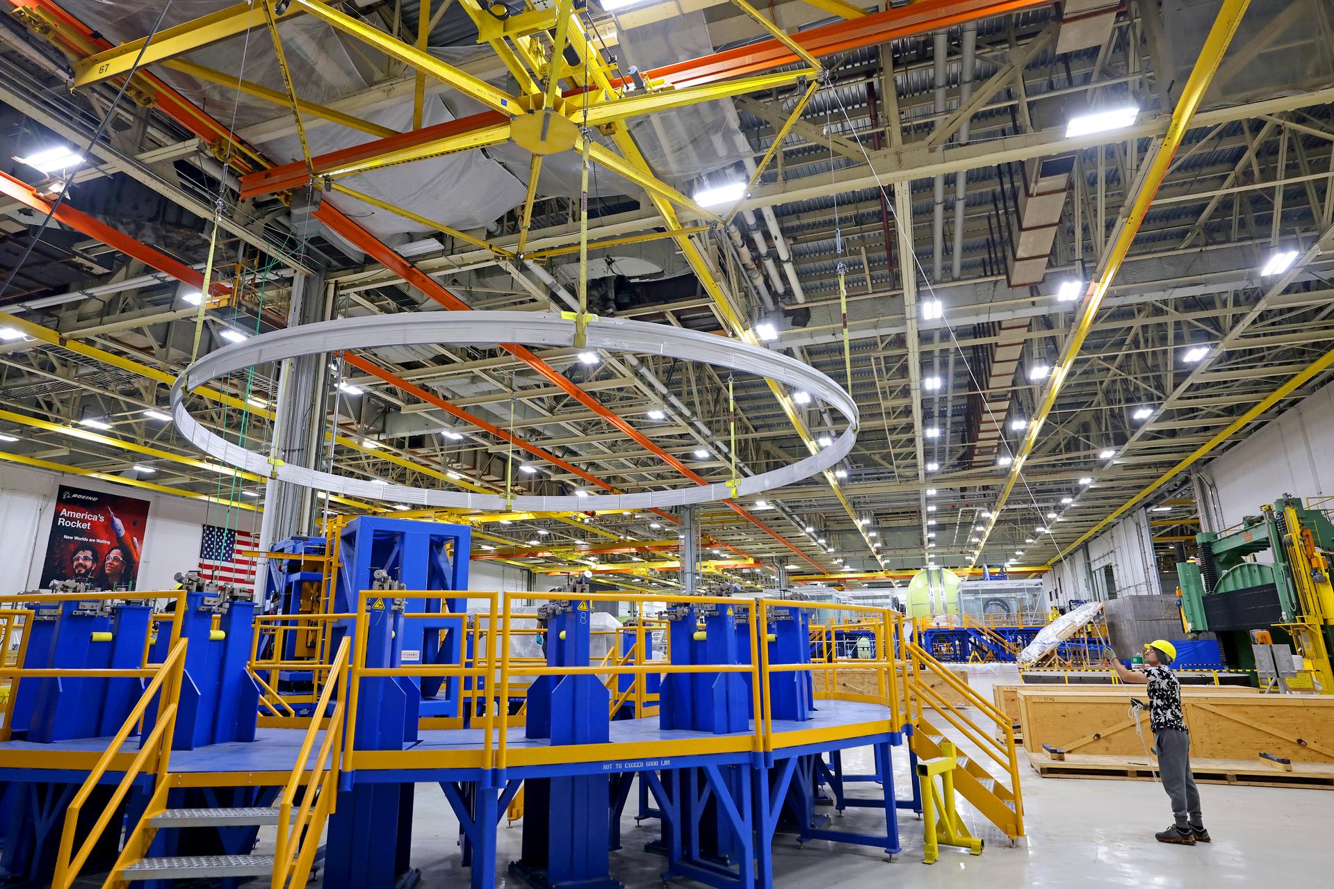 Teams at NASA’s Michoud Assembly Facility in New Orleans continue to make progress manufacturing core stages for the SLS (Space Launch System) rocket. In August, teams with NASA and Boeing, SLS core stage prime contractor, completed the first ring for the sixth SLS core stage. The core stage rings are welded together through a friction-stir welding process. A completed ring is 27.6 feet in diameter and serves as a connection point to join the large core stage structures together. The rings also provide structural stability to the bottoms of the domes.    The 212-foot-tall SLS rocket core stage is made up of 10 major barrel sections, four dome sections, and seven rings. The components come together to form the five major sections of the core stage – the engine section, liquid hydrogen tank, intertank, liquid oxygen tank, and forward skirt. 