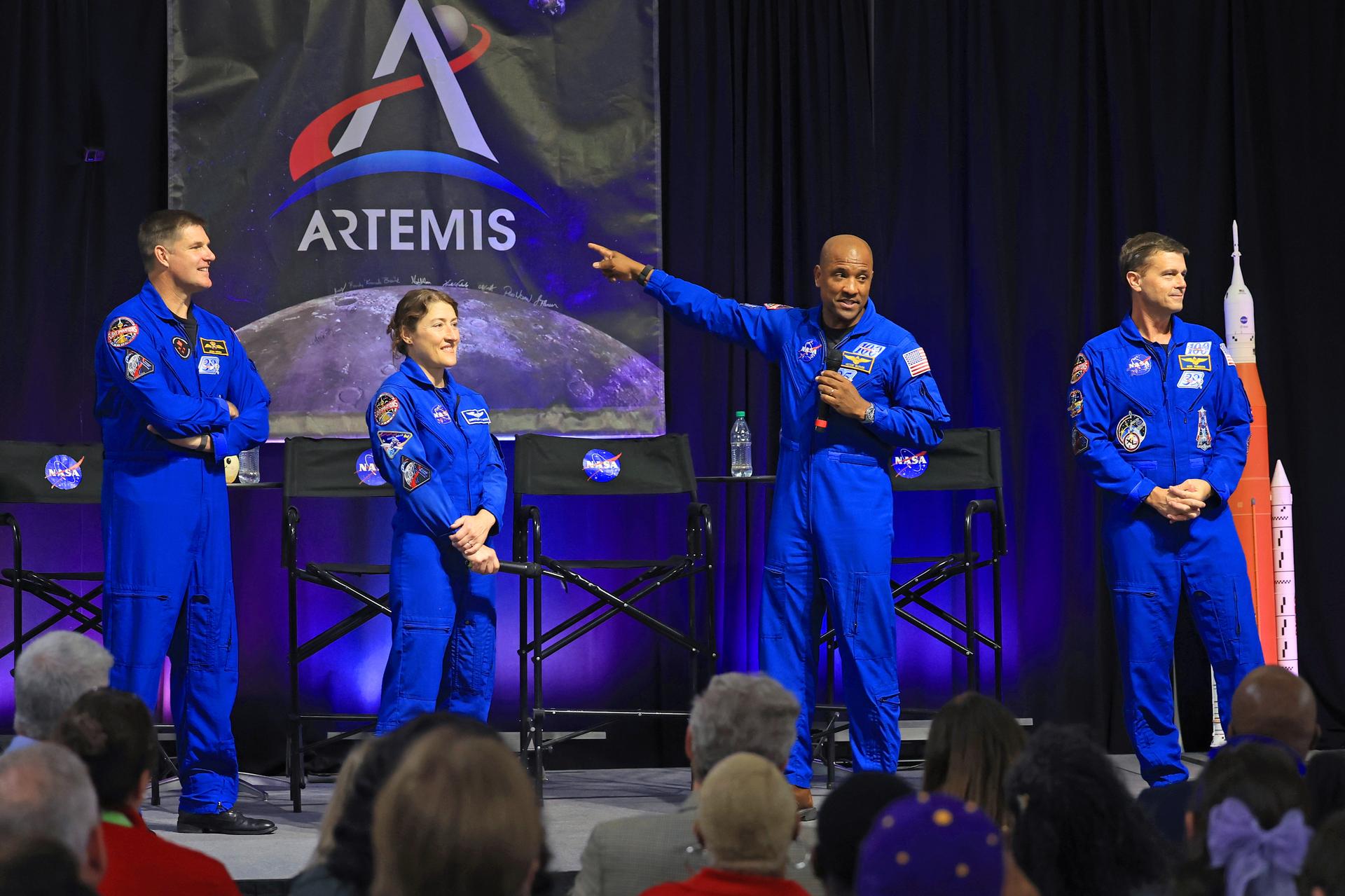 The crew of NASA's Artemis II mission visited NASA’s Michoud Assembly Facility on Sept. 3, 2026, marking their first return to the New Orleans factory since their historic test flight in April. The astronauts met with the workforce to share their gratitude for the facility's structural and manufacturing contributions to the mission's success. During an employee all-hands event, the crew reflected on their journey around the Moon, thanked Michoud team members for their contributions to the mission, and answered questions from the workforce. Artemis II was the first crewed mission of NASA’s Artemis campaign. Wiseman, Glover, Koch, and Hansen completed the approximately 10-day mission around the Moon in April 2026. Image credit: NASA/Michael DeMocker