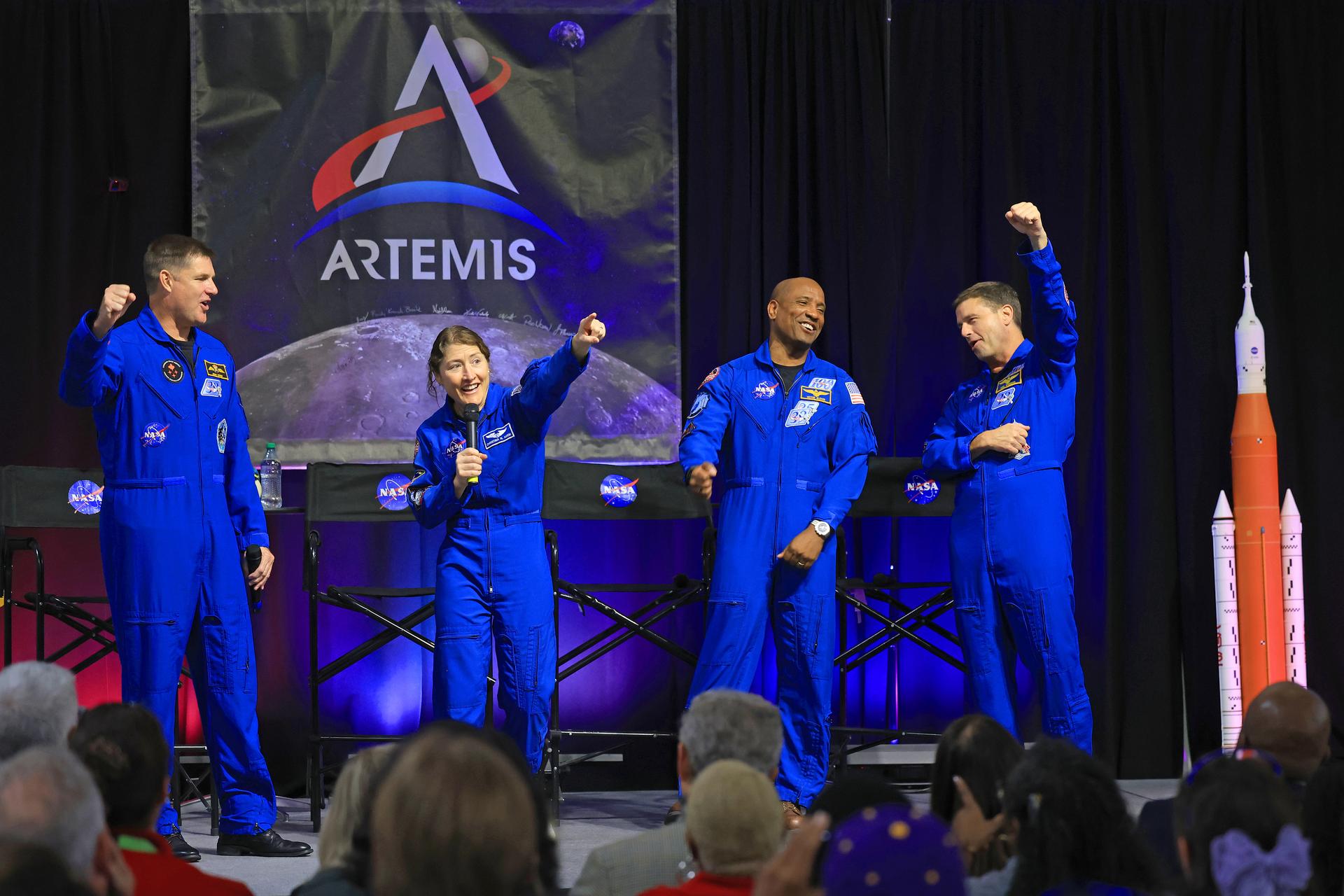 The crew of NASA's Artemis II mission visited NASA’s Michoud Assembly Facility on Sept. 3, 2026, marking their first return to the New Orleans factory since their historic test flight in April. The astronauts met with the workforce to share their gratitude for the facility's structural and manufacturing contributions to the mission's success. During an employee all-hands event, the crew reflected on their journey around the Moon, thanked Michoud team members for their contributions to the mission, and answered questions from the workforce. Artemis II was the first crewed mission of NASA’s Artemis campaign. Wiseman, Glover, Koch, and Hansen completed the approximately 10-day mission around the Moon in April 2026. Image credit: NASA/Michael DeMocker