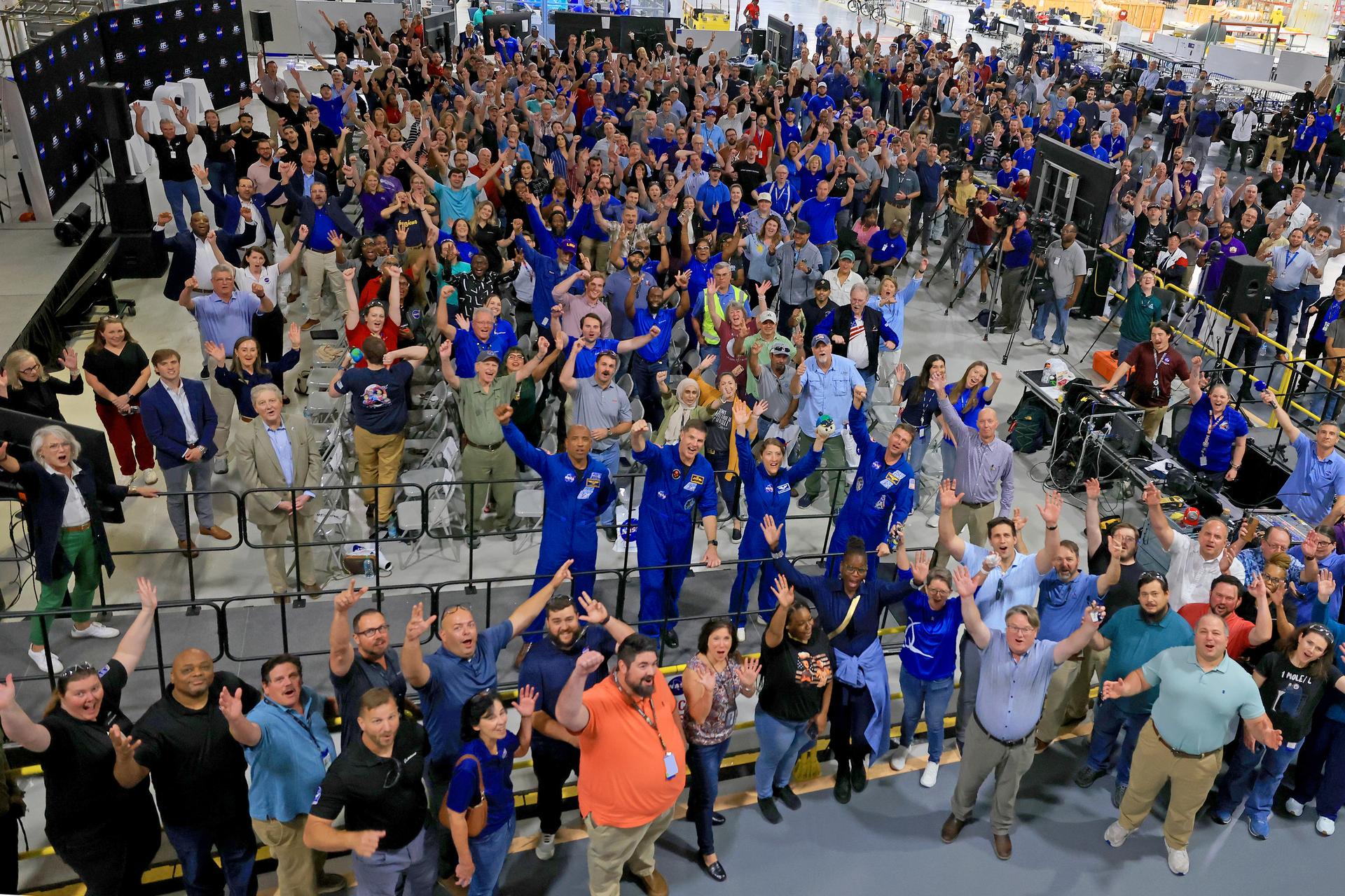 The crew of NASA's Artemis II mission visited NASA’s Michoud Assembly Facility on Sept. 3, 2026, marking their first return to the New Orleans factory since their historic test flight in April. The astronauts met with the workforce to share their gratitude for the facility's structural and manufacturing contributions to the mission's success. During an employee all-hands event, the crew reflected on their journey around the Moon, thanked Michoud team members for their contributions to the mission, and answered questions from the workforce. Artemis II was the first crewed mission of NASA’s Artemis campaign. Wiseman, Glover, Koch, and Hansen completed the approximately 10-day mission around the Moon in April 2026. Image credit: NASA/Michael DeMocker